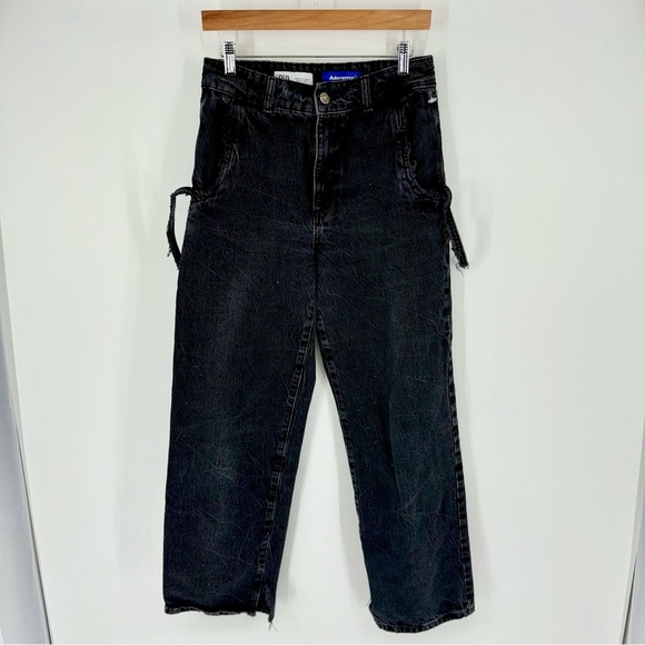 Zara Ader Error Black Wash High Rise Streetwear Tassel Wide Leg Jeans - Picture 1 of 5